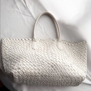 White Woven Laurent Effel St. Barth White Leather Tote Bag